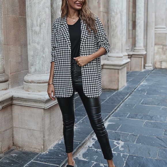 Houndstooth Open Front button detail back Blazer - Picture 4 of 7